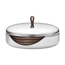 Blitzangebot ???? Georg Jensen Untersetzer Set 12 Cm Edelstahl/Leder (4 Stk.) ????